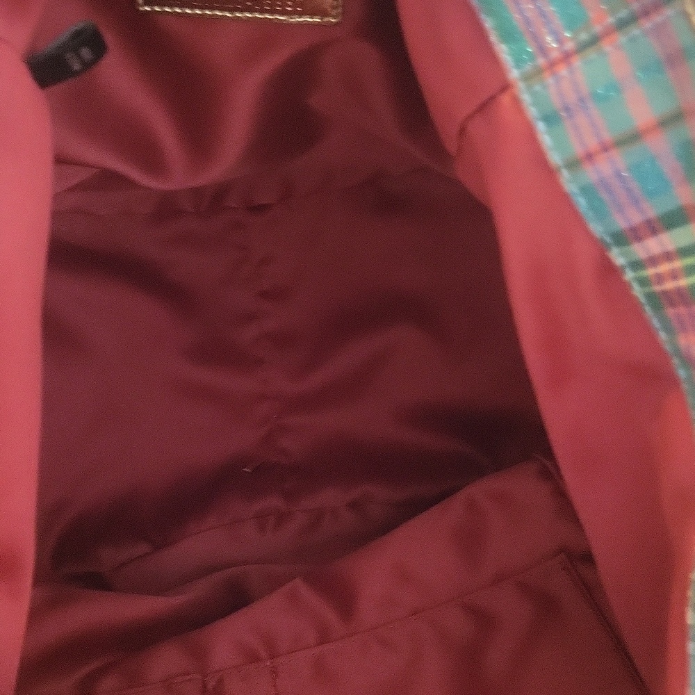 Coach Poppy Plaid Tote Bag with Gold, Blues, Greens and Reds. - Picture 9 of 14